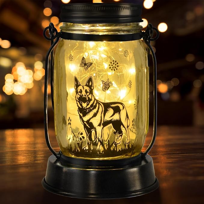 German Shepherd Gifts for Women/Men, German Shepherd Solar Lanterns Dog Mom Birthday, Dog Lovers Lantern, Pet loss Pet Memorial Lights, Solar Garden Decoration Outside for Yard, Patio,Backyard,Porch