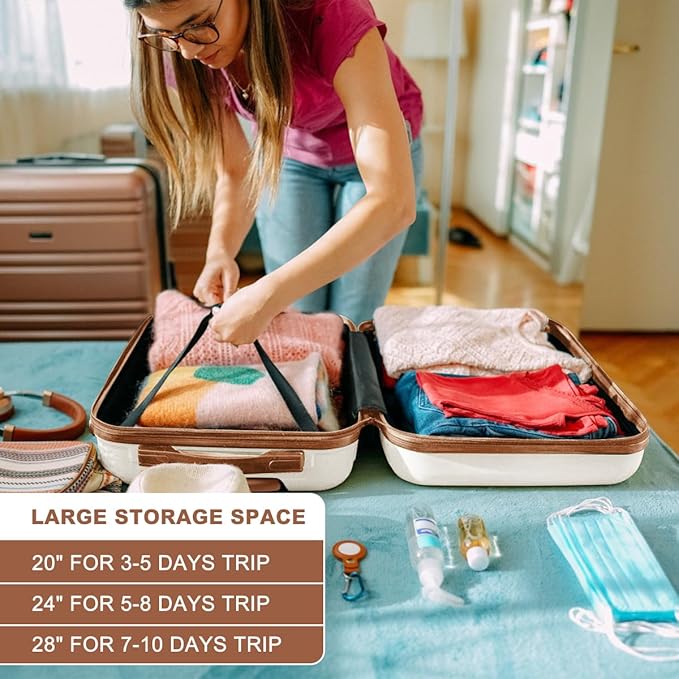 Kono 3 Piece Luggage Sets Expandable(only 28") Lightweight with Spinner Wheels TSA Lock Hardside Travel Rolling Suitcases 20in 24in 28in Carry on Cream White