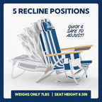 SUN NINJA Beach Chair – Folding Chair for Beach with 5 Reclining Positions, Cup & Phone Holder, Insulated Back Storage Pouch, Portable Lightweight Aluminum Frame - Navy Stripes - 2pc