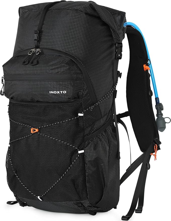 Hiking Backpack for Men and Women, 30L Waterproof Camping Backpack with 3L Water Bladder and Rain Cover, Lightweight Outdoor Sport Travel Daypack Rucksack for Climbing Cycling (Black)