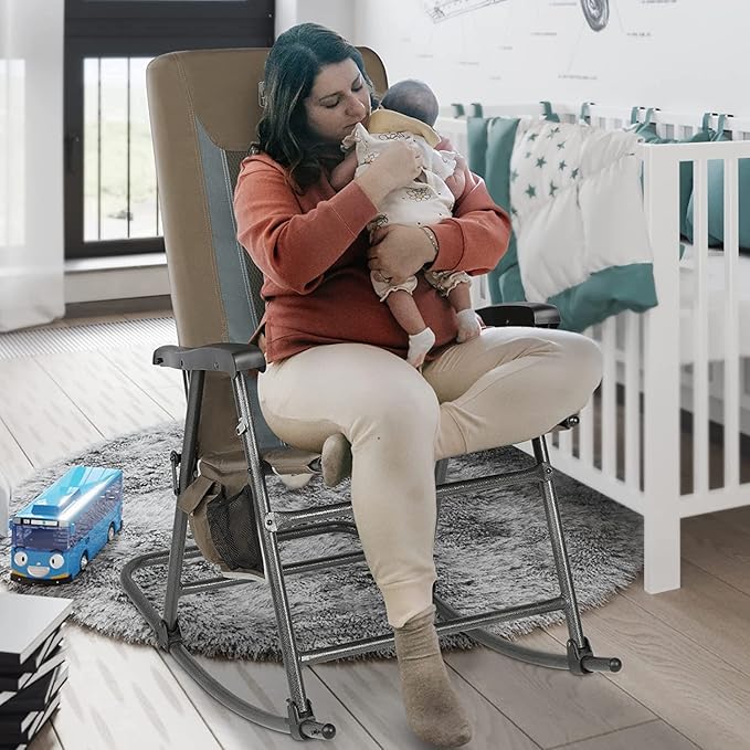 TIMBER RIDGE Foldable Padded Rocking Chair Set of 2 for Outdoor, High Back and Heavy Duty, Portable for Camping, Patio, Lawn, Garden, Yard or Balcony, Supports 300lbs, Brown