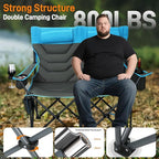 Oversized High-Back Camping Chairs with Pillow, Dual Cup Holders & Cooler Bag - Heavy Duty Foldable Outdoor Chair for Adults4PC (1, BLUEGREY-4PC-SET)