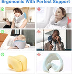 Neck Pillow Airplane, 2025 Upgraded Memory Foam Travel Pillow for International Flights, Adjustable Clasp, Storage Bag, Advanced Neck Support for Road Trips, Home, Office, and Gaming