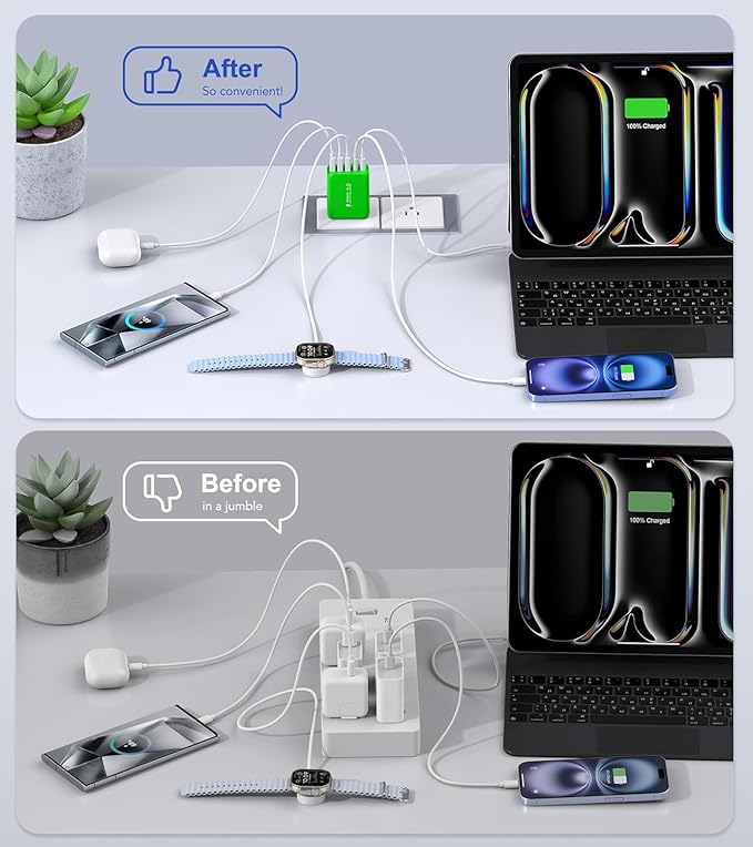 50W USB C Wall Charger Block,5-Port C Charger Fast Charging Block PD Power Adapter +QC 3.0 Multiport Type C Box Charger Cube USB A Wall Plug for iPhone 16/15/14/13 Pro Max Plus,Samsung(Green)(2-Pack)