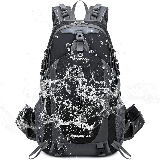 FENGDONG 40L Waterproof Lightweight Outdoor Daypack Hiking,Camping,Travel Backpack for Men Women Black