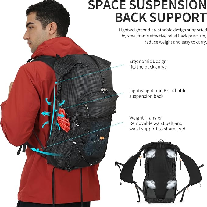 Hiking Backpack for Men and Women, 30L Waterproof Camping Backpack with 3L Water Bladder and Rain Cover, Lightweight Outdoor Sport Travel Daypack Rucksack for Climbing Cycling (Black)