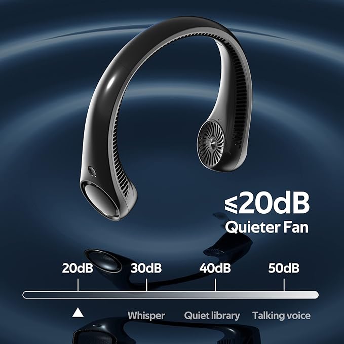 Portable Neck Fan, Hands Free Bladeless, 360° Cooling Personal Fan,Wearable Quiet Fan for Outdoor Indoor, Birthday Gifts for Men Women Mom Dad, 4000mAh Battery USB Rechargeable, 3-Speeds(Black)