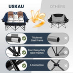 Double Camping Chair for Adults Oversized 2 Person Loveseat Chair for Heavy People, Folding Padded Outdoor Seat with Cup Holders & Carry Bag, 660 lbs Capacity, for Camping, Sports, Backyard