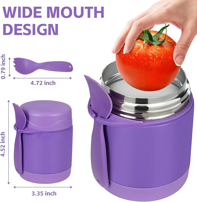 Pawtong10oz Soup Thermo for Hot Food Kids Insulated Food Jar,Thermo Hot Food Lunch Container, Width Mouth Stainless Steel Lunch Box for Kids with Spoon (Purple)