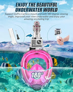 QingSong Full Face Snorkel Mask for Adults, Snorkeling Gear with Camera Mount, 180 Degree Panoramic View Snorkel Set Anti-Fog Anti-Leak