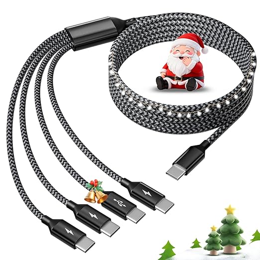 USB C Splitter Multi Charging Cable, Dual Type C Charger Cord,4 in 1 Multiple Nylon Braided Cable with 4 Type-C Connectors Compatible with iPhone 17 16 Pro Max/Tablets/Google-1Pack 5FT.