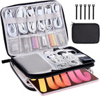 Electronics Organizer Travel Case Cord Cable Charger Organizer Bag Travel Accessories Essentials for Women Men Double Layers Tech Pouch with 5 Cable Ties for Phone Power Bank SD Card USB, Black