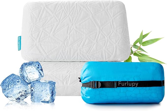 Small Gel Memory Foam Camping Pillow Travel - Contoured Support -Compressible Pillow Ideal for Backpacking, Camping, Travel, Car, Airplane,Office Nap