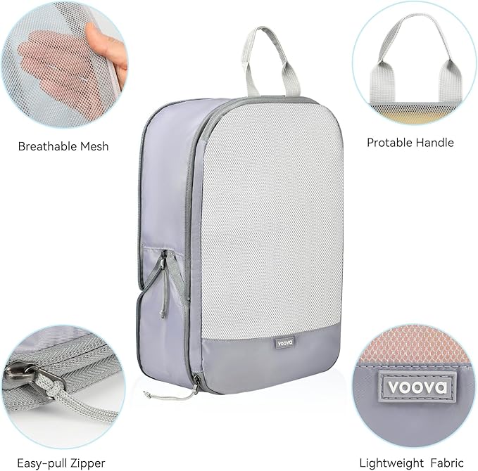 Voova 6 Set Compression Packing Cubes, Travel Accessories Expandable Packing Organizer Bags Set for Carry on Suitcase, Durable Luggage Packing Cubes for Travel Essentials,Grey