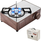 Odoland 7500BTU Camping Butane Stove with Compact Carry Case, CSA Certified Portable Gas Stove for Backpacking,Picnic,Outdoor Adventures,Brown