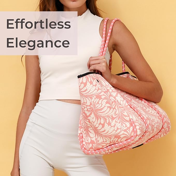 POPUPS Large Neoprene Tote Bag for Women – Stylish Work, Beach, Travel Bag with Pockets, Rope Handles with Zipper Pouch