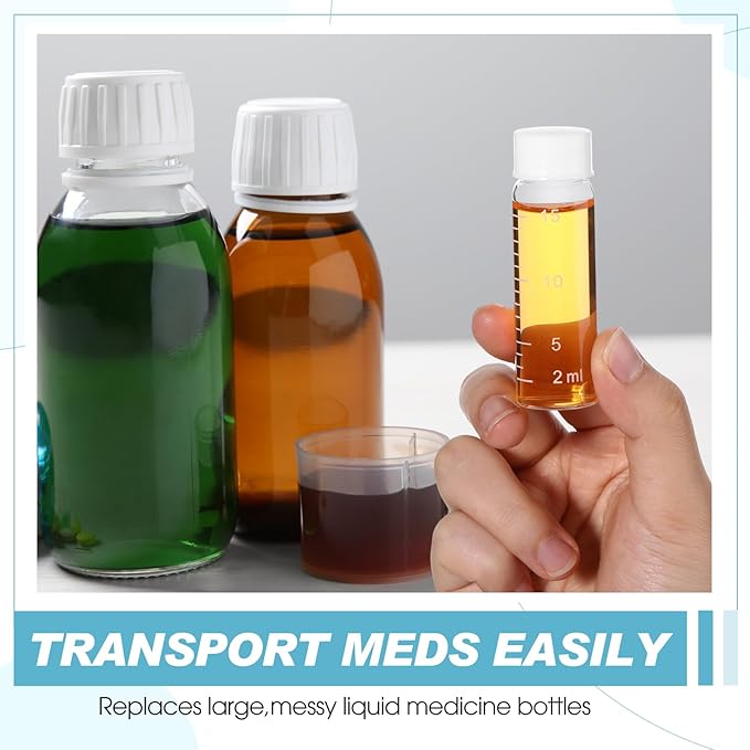 Baderke 4 Pcs Liquid Medicine Travel Container Scale Glass Liquid Containers Small Single Dose Medicine Bottles Dispenser and Leak-proof Plug Travel Essentials Accessories(Clear,15ml)