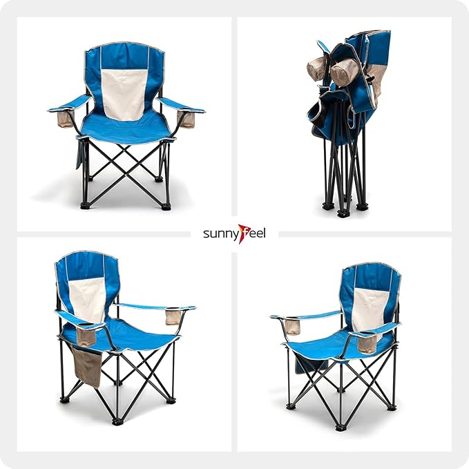 SUNNYFEEL Oversized Folding Camping Chair 500 LBS Heavy Duty Lawn Chairs for Adults Blue Portable Folding with Armrest, Cup Holder, Pocket ＆Bag for Outdoor Camping/Beach/Travel/Picnic/Fishing