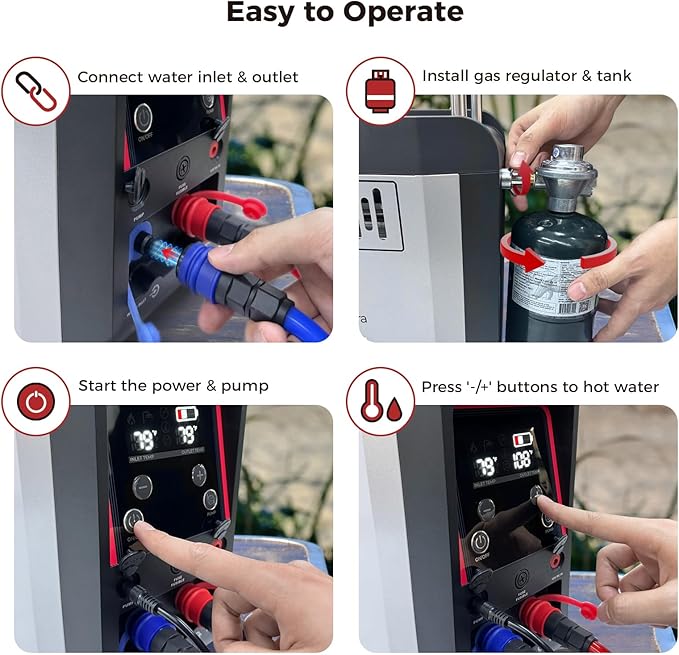 CAMPLUX Nano 3 Ultra, Constant Temperature Portable Propane Water Heater, Rechargeable Water Heater & Shower Pump, Propane Camping Shower, for RVs, Hiking, Fishing & Glamping