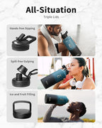 Trebo Water Bottle Insulation 87 oz, Vacuum Stainless Steel Water Jug (Keep Cold for 48 Hrs), LeakProof & Non-BPA, Water Flask with Paracord Handle & Straw Spout Lids, Indigo/Black