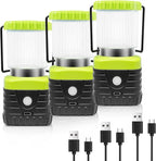 3PCS 6500K White Light LED Camping Lantern Rechargeable 1000LM, 4500mAh Power Bank, Flashlight for Hurricane Emergency, Hiking, IP44 Waterproof Lantern(Green)