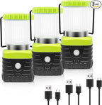3PCS 6500K White Light LED Camping Lantern Rechargeable 1000LM, 4500mAh Power Bank, Flashlight for Hurricane Emergency, Hiking, IP44 Waterproof Lantern(Green)