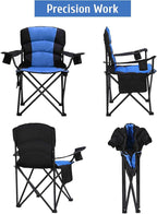 Oversized Camping Chair Folding Heavy Duty Quad Outdoor Large Lawn Chairs Portable Support 400 lbs Padded Thicken Oxford with Armrests, Storage Bag, Cup Holder, Carry Bag for Outside(Blue)