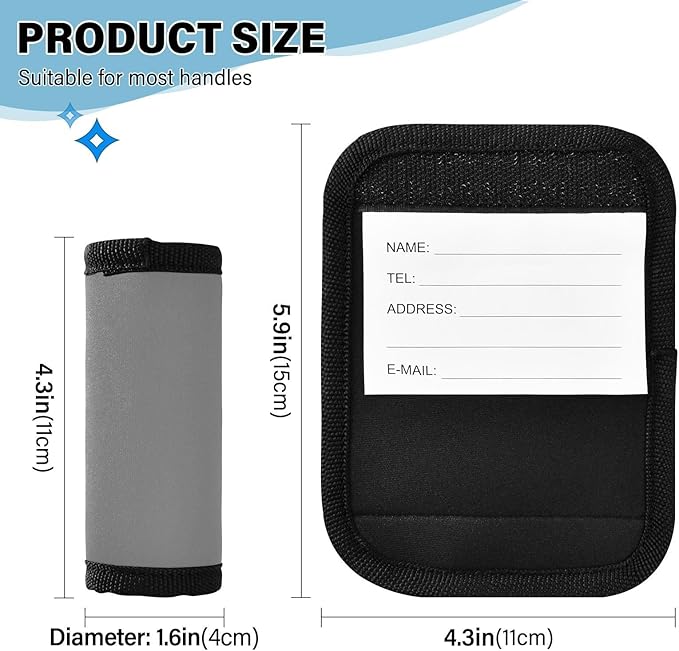 DOMIKING Grey Luggage Handle Wrap Soft Luggage Identifiers for Suitcase Markers Tags for Travel Bag Luggage Suitcase Covers Wraps Travel Accessories, 4 Pack
