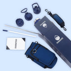 40 Oz Water Bottle with Strap Stainless Steel Sports Water Bottle with 3 Lids (Straw, Chug and Flip Lid) Insulated Leak Proof Metal Jug for Men & Women - Navy Blue