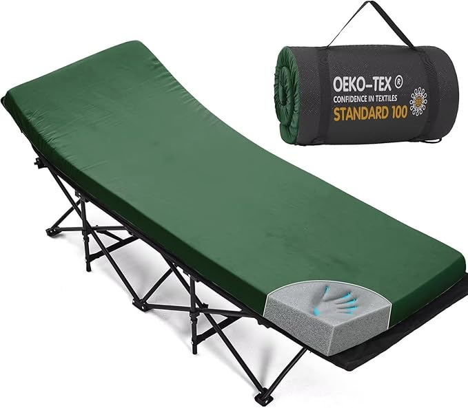 CYMULA Camping Cot Mattress 2in Memory Foam Sleeping Pad,Soft Warm Non-Slip Camping Mattress Topper with Retaining for Adults,Portable Roll up Pad for Travel(75 x30)（only Mattress）