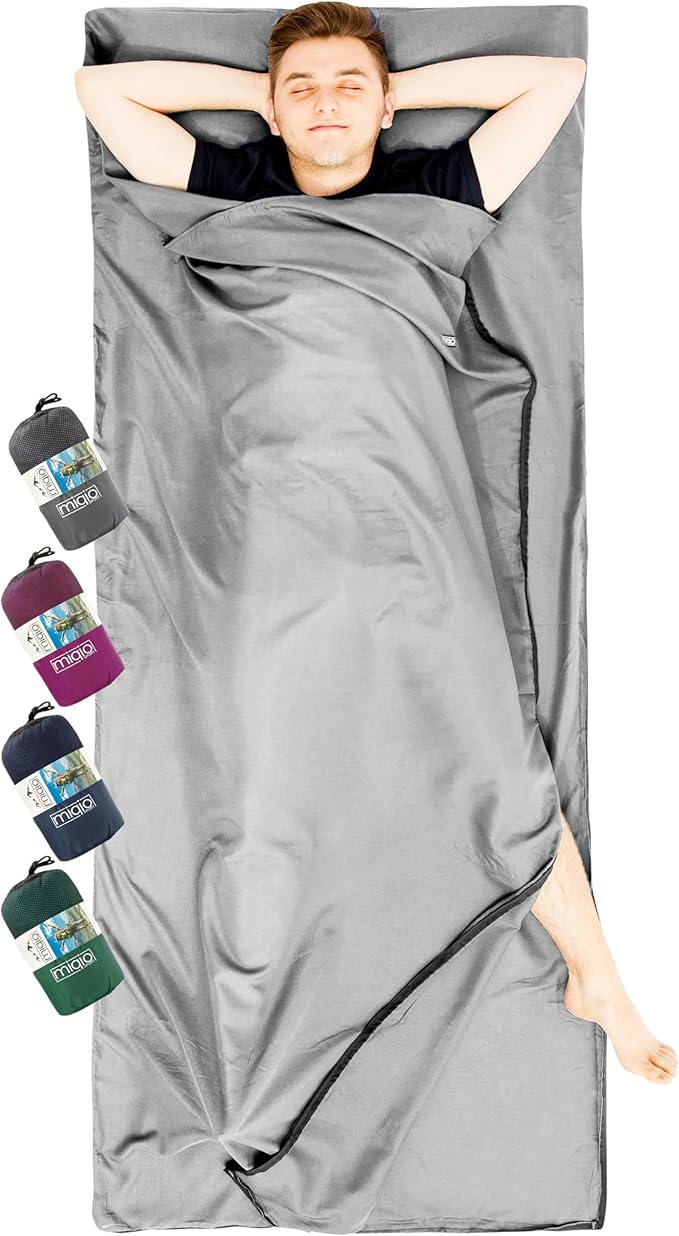 MIQIO Sport 2-in-1 Sleeping Bag Liner and XL Sized Travel Sheet - Ultra Lightweight Sleep Liner Double Travel Bed Sheet - Inlett Inlay