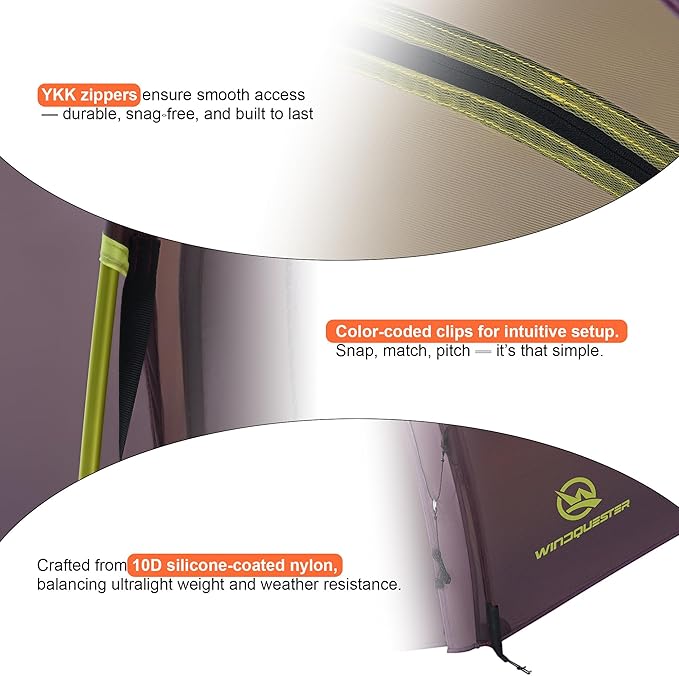 Backpacking Ultralight 2Person Tunnel Tent, 2.89lbs, Double Silicone-Coated Fabric, Compact 3-Season Tent – Wine Brown