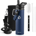 Insulated Water Bottle 20 oz, Triple Wall Vacuum Stainless Steel (Cold for 48 Hrs), Leak Proof & Non-BPA, Kids Water Bottle Jug for School with Straw Spout Lids, Navy Blue