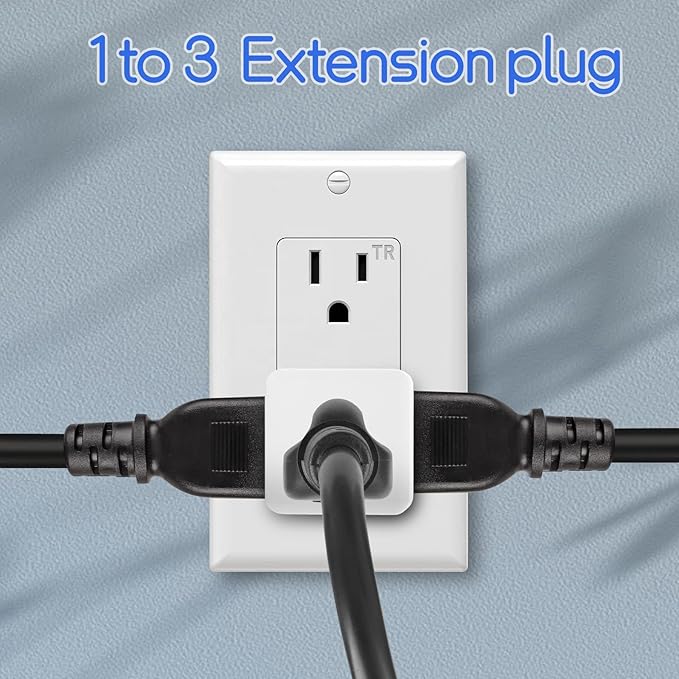 Outlet Splitter 3 Prong, Grounded Plug Extender, UL Listed 3 Outlet Wall Adapter Cube Tap, 90 Degree Wall Tap Triple Power Adapter, 3 Way Multi Outlet Plug Power Outlet Expander for Home or Travel