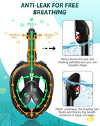 Mask Fins Snorkeling Gear for Adults, Full Face Snorkel Mask & Adjustable Swim Fins Snorkel Set, Panoramic View Snorkel Mask Dry Top Anti-Fog Anti-Leak