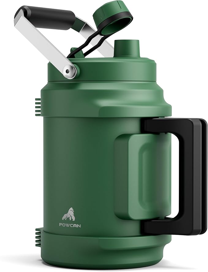 64oz Insulated Water Bottle for Outdoors: 2-in-1 Straw Spout Lid, Dual Handle, Leakproof, Keep Cold 48H, Half Gallon Stainless Steel Water Jug for Sports, Camping, Gym, Work, Beach, Fishing (Forest)