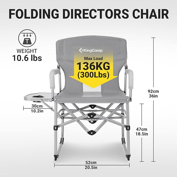 KingCamp XXL Oversized Directors Chair with Side Table, Heavy Duty Camping Chairs 600lbs with Cooler Bag, Portable Folding Camp Chair with Wide Seat for Camping Hiking Fishing Lawn Outdoor and Sports