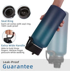 Volhoply 32 oz Insulated Water Bottle with Straw Lid and Spout Lid,Stainless Steel Sports Water Bottle,Double Wall Vacuum Cups,Leakproof Metal Flask with Wide Mouth for Hiking,Camping(Dark Night,1)