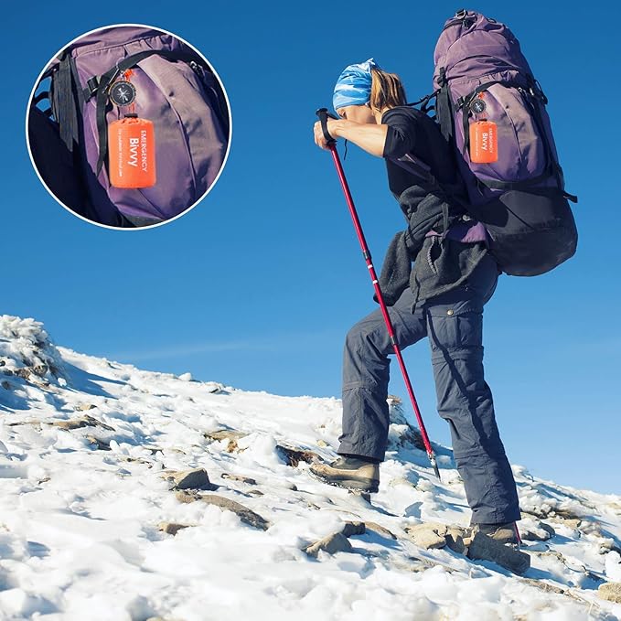 Esky Emergency Sleeping Bag, Portable Emergency Blanket Thermal Bivy Sack, Waterproof Lightweight Survival Gear with Compass for Camping Hiking Outdoor Adventure