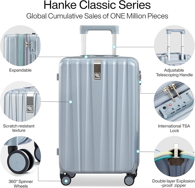 Hanke 29 Inch Expandable Checked Luggage Lightweight PC Hard Shell Luggage Suitcases with Wheels Travel Luggage Rolling Large Suitcase Travel Luggage Bag for Study Abroad.(Gray)