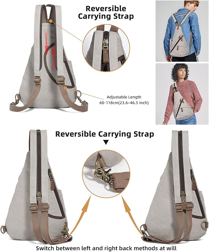 KL928 Canvas Sling Bag - Small Crossbody Backpack Shoulder Casual Daypack Rucksack for Men Women(Large Version)