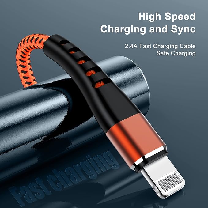 Essri 2Pack for iPhone Charger Cord 1FT, Lighting Cable 1 Feet to USB Charging Cable, Nylon Braided Charging Cord 1 Foot Compatible with iPhone 14 13 12 11 X XS XR 15 Pad - Orange