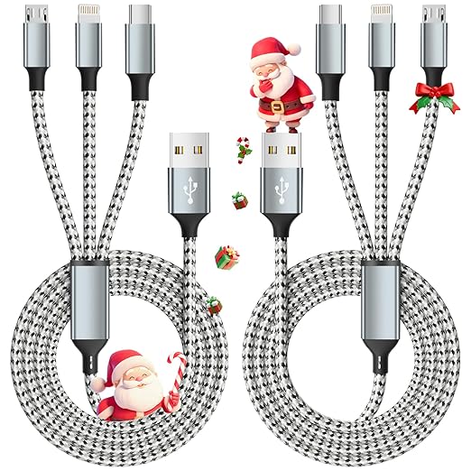 Multi Charging Cable, (2 Pack 4FT) Multi USB Charger Cable 3 in 1 Charging Nylon Braided Fast Charging Cord with Type-C, Micro USB, IP Port for Most Phones/iPhones/Tablets