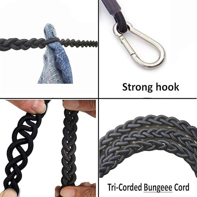 Retractable Portable Clothesline for Travel，Tri-Braided Clothing line with Strong Suction Cups and Metal Hooks, for Indoor Laundry Drying line,Outdoor Camping Accessories, Without Clothes Clips