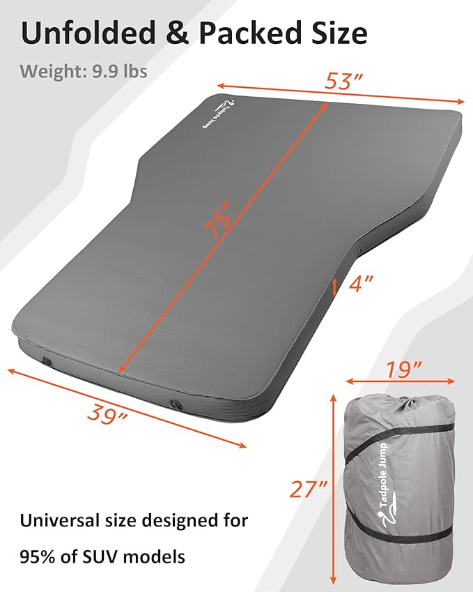 for Tesla Model Y Mattress Memory Foam, 4 inch Comfortable SUV Sleeping Pad with Powerful Air Pump, Inflatable Car Bed for Camping & Road Trips (Gray)
