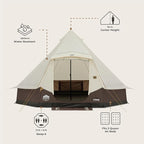 CORE 6 Person Bell Tent with LED Lights | Spacious Family Lighted Tent with Carry Bag for Camping, Glamping, and Backyard Adventures