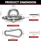 sprookber 304 Stainless Steel Pad Eye Snap Hooks, M8 Heavy Duty Ceiling Hook, 1200 lb Capacity Hammock Swing Hanging kit, Plant Hangers, Marine Hardware Staple Hook Loop with Screws, Set of 8