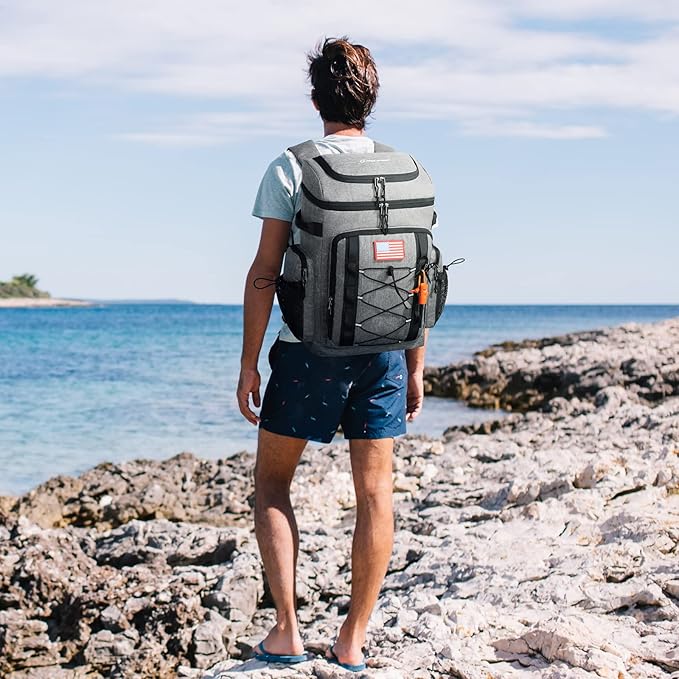 Maelstrom Backpack Cooler,Soft Lightweight Leakproof Cooler Backpack,50 Can Insulated Cooler Bag,Keeps 50 Cans Hot/Cold for Up to 16 Hours,Waterproof Lunch Backpack for Men Women-Grey