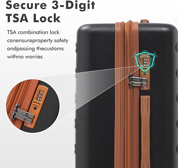 luggage sets 3 Piece with Spinner Wheel,100% PC Material Lightweight Durable,Expandable Carry On Travel Hardside Suitcase sets with TSA Lock for Men and Women (Black+brown)