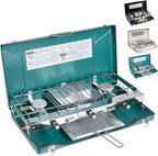 Camping Stove, 3 Burners Propane Portable Camp Stove with Regulator, Push-Button Instant Ignition, Adjustable Burners & Wind Guards for Car BBQ Picnics Outdoor Cooking (GREEN-20400 BTUs)